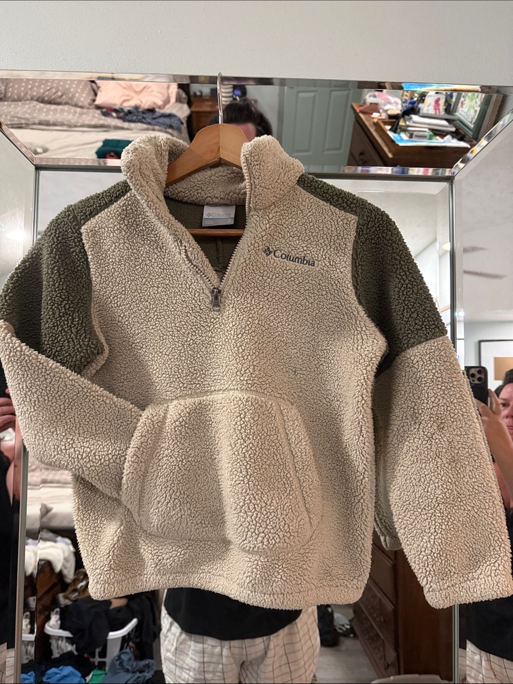 Columbia - Kids Cream & Olive Sherpa Pullover
